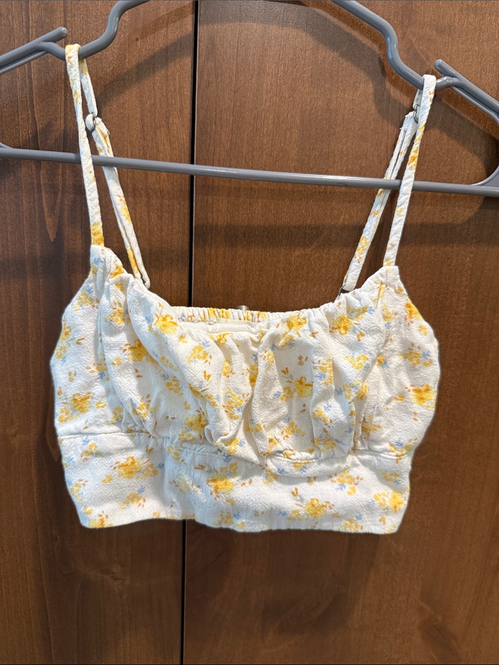 Aeropostale White Crop Top with Yellow Floral Print